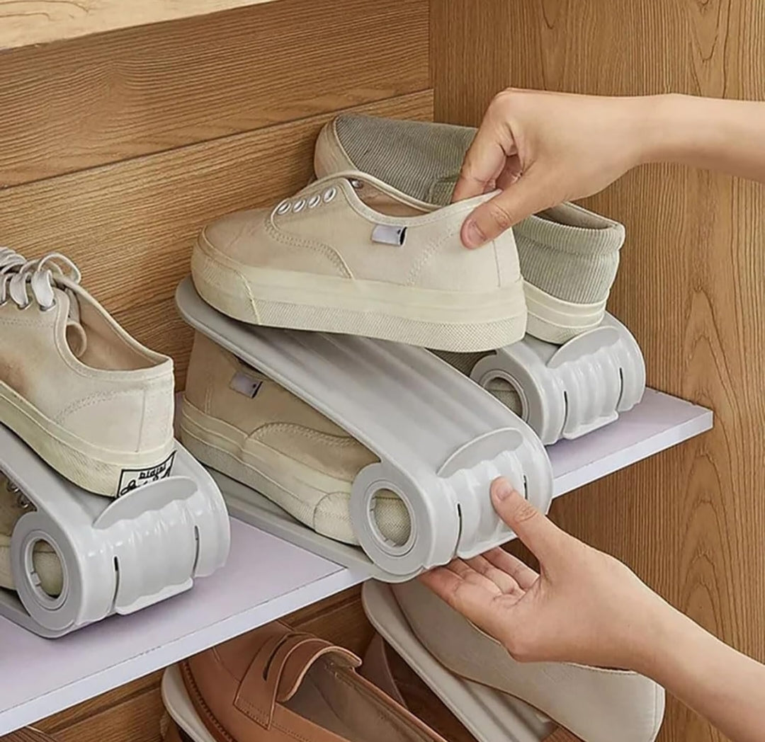 Adjustable Shoe Slots Organizer - Double Layer Space Saver for Closet & Rack Storage