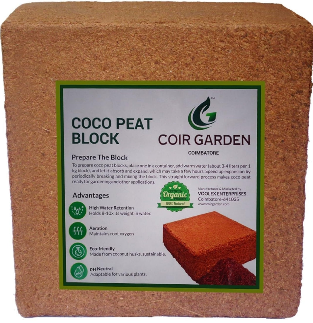 Expandable Coco Peat Block - 8-10X Water Retention, pH Neutral & Eco-Friendly Soil Amendment