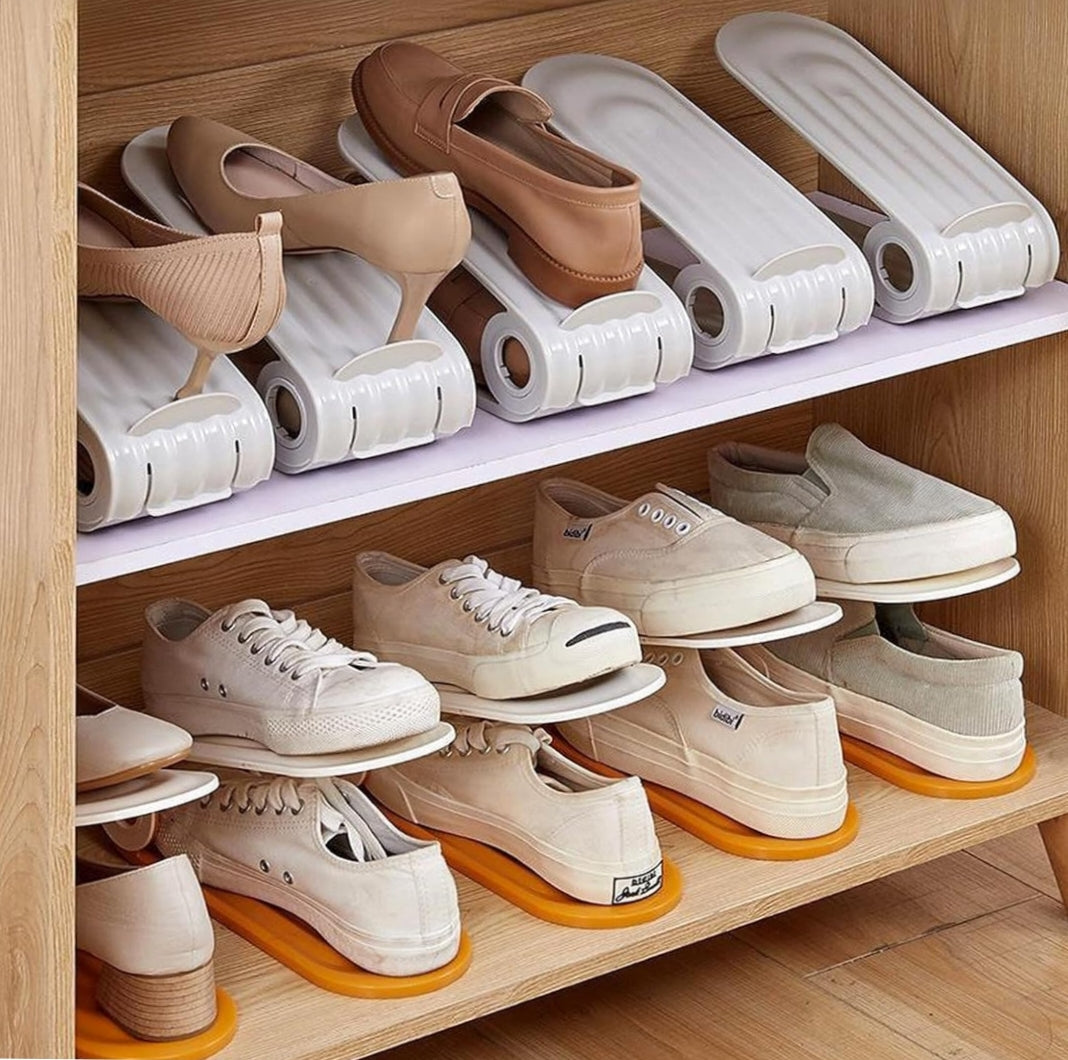 Adjustable Shoe Slots Organizer - Double Layer Space Saver for Closet & Rack Storage