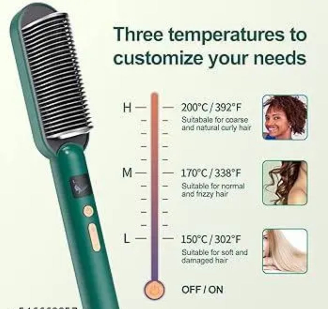 Professional Electric Hair Straightening Comb - 3-in-1 Fast Heating Brush with Adjustable Temperature for All Hair Types (Frizz, Coarse, Damaged)