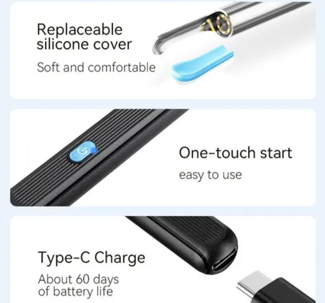 Smart Visual Ear Cleaner with HD Camera | Wireless Endoscope with Silicone Tips & LED Light | Android & iPhone Compatible