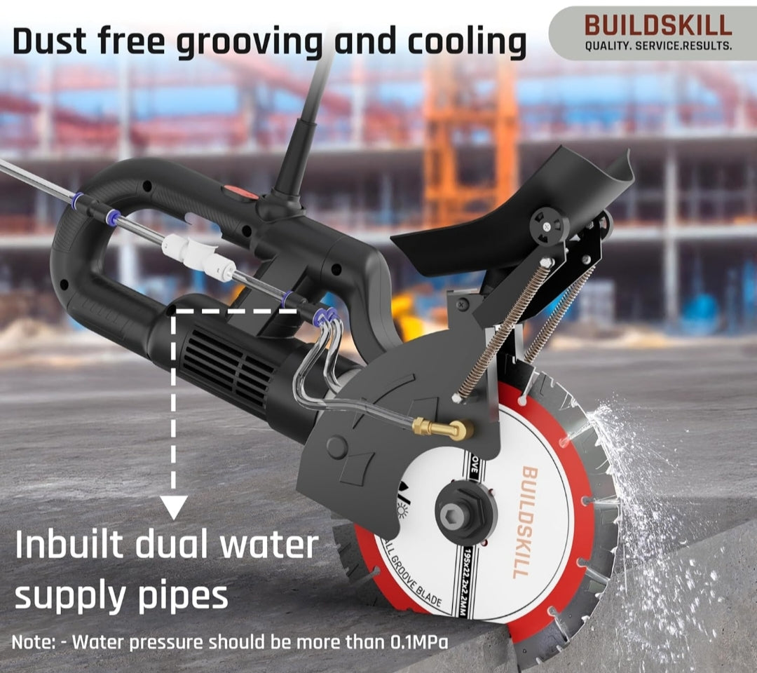 BUILD SKILL 3450W Brushless Wall Chaser Machine - Diamond Blade, Wet/Dry Grooving Saw for Concrete, Brick, Stone