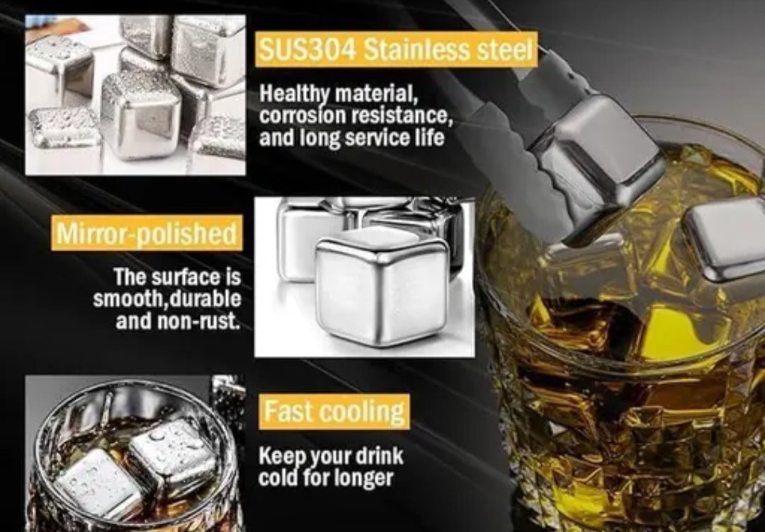"Premium SUS304 Stainless Steel Ice Cubes – Reusable, Fast Cooling, & Non-Diluting for Drinks"