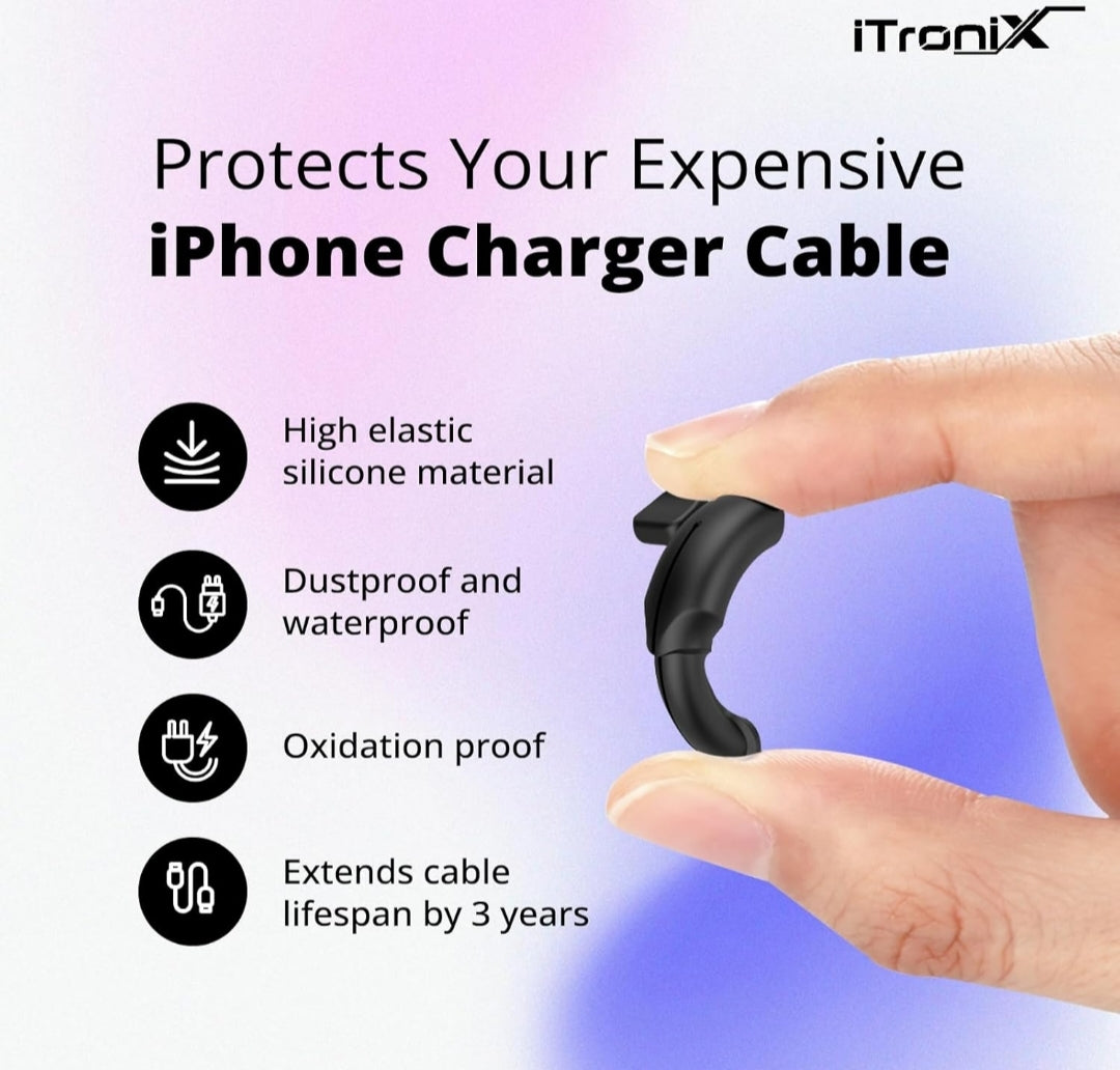 iTronix iPhone Charger Cable End Protector - Silicone + Plastic Double Protection | Extends Cable Lifespan, Dustproof & Waterproof for Lightning & Type-C Cables
