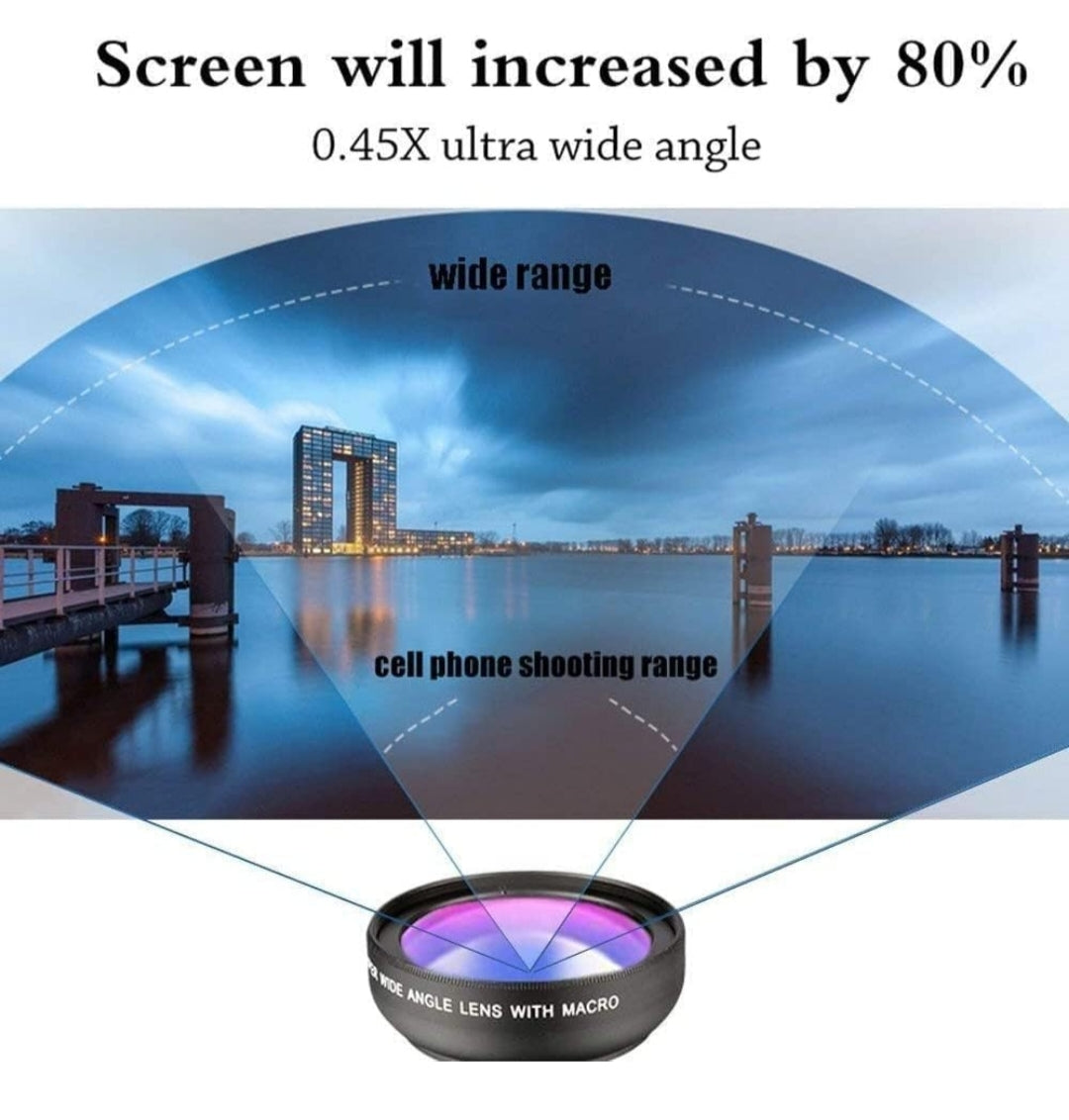 MACH 2-in-1 Phone Lens: 0.45X Ultra Wide Angle + 9.45X Macro Clip-On Kit – 80% Bigger Shots, Pro-Level Shots!