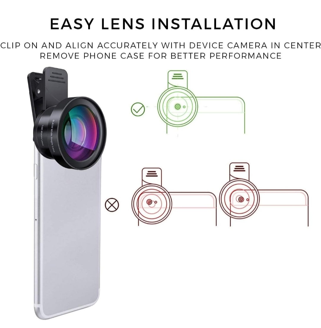 MACH 2-in-1 Phone Lens: 0.45X Ultra Wide Angle + 9.45X Macro Clip-On Kit – 80% Bigger Shots, Pro-Level Shots!