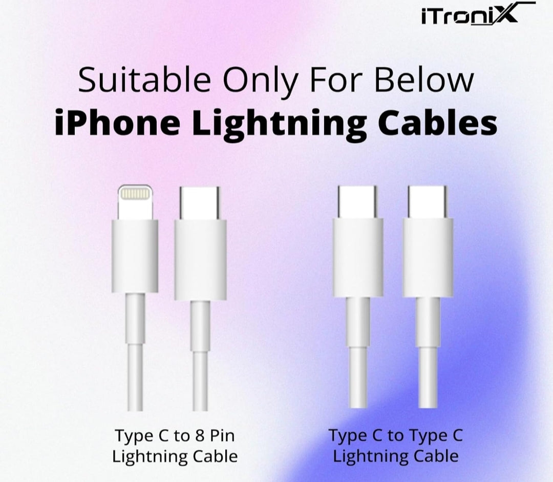 iTronix iPhone Charger Cable End Protector - Silicone + Plastic Double Protection | Extends Cable Lifespan, Dustproof & Waterproof for Lightning & Type-C Cables