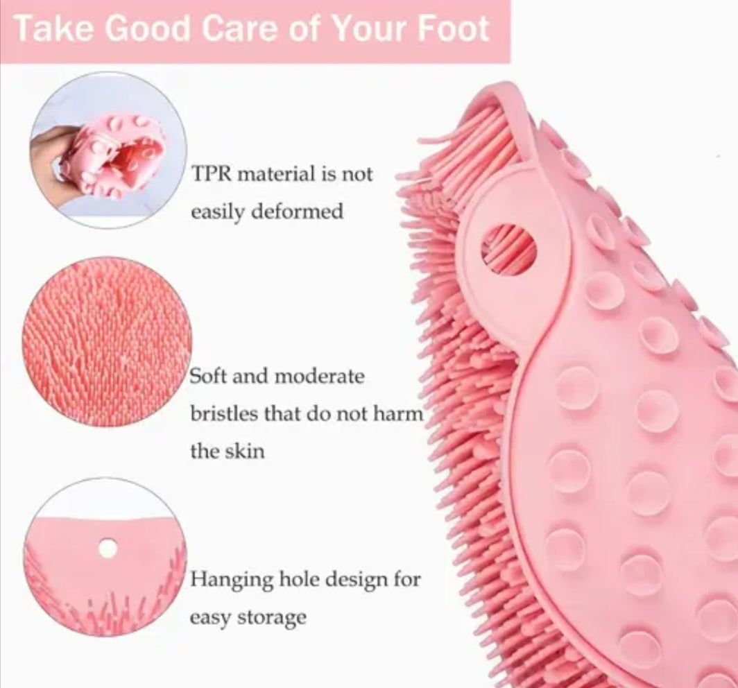 Pink Silicone Body Scrubber – Gentle Exfoliating Bath Brush for Back, Hands & Full Body