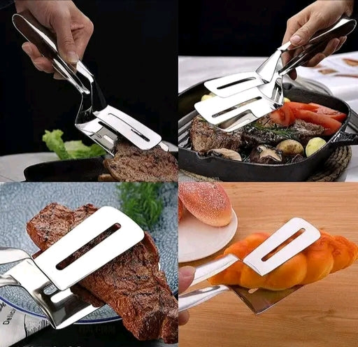 Stainless Steel Kitchen Tongs – Heat-Resistant, Non-Slip Grip with Wide Double Clips for Secure Food Handling (28.6cm)"