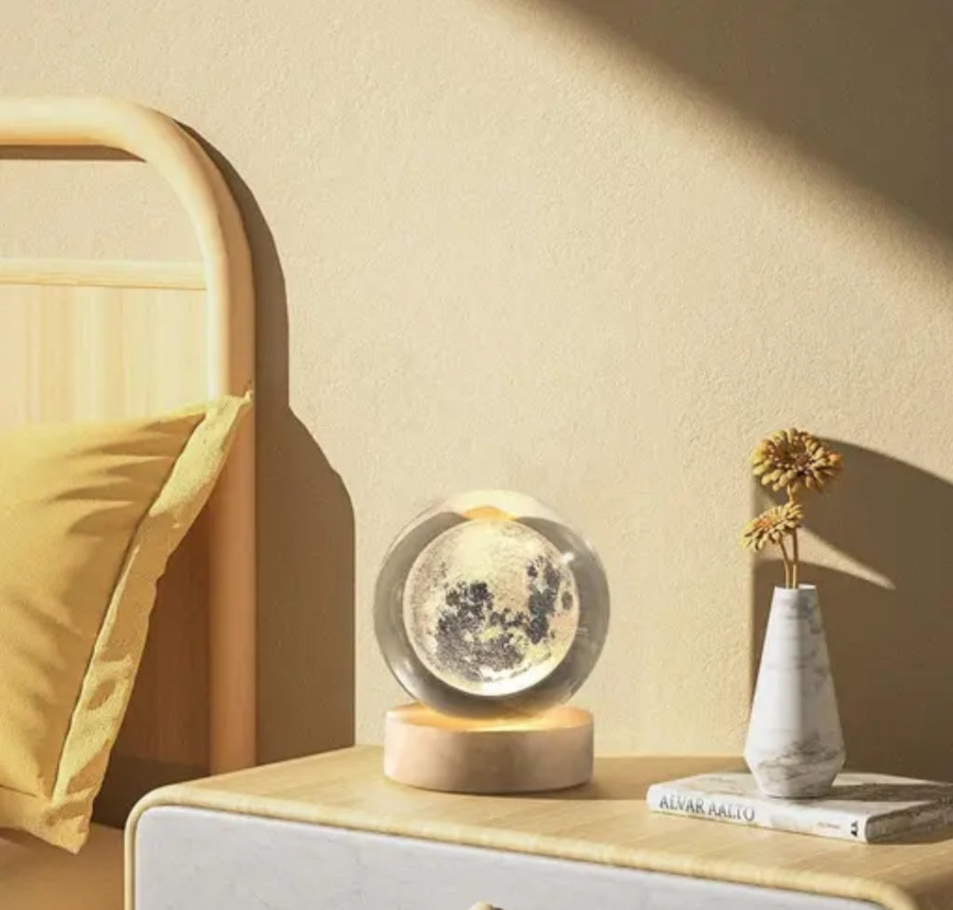3D Moon Night Lamp with Stand – Touch Sensor & USB Rechargeable