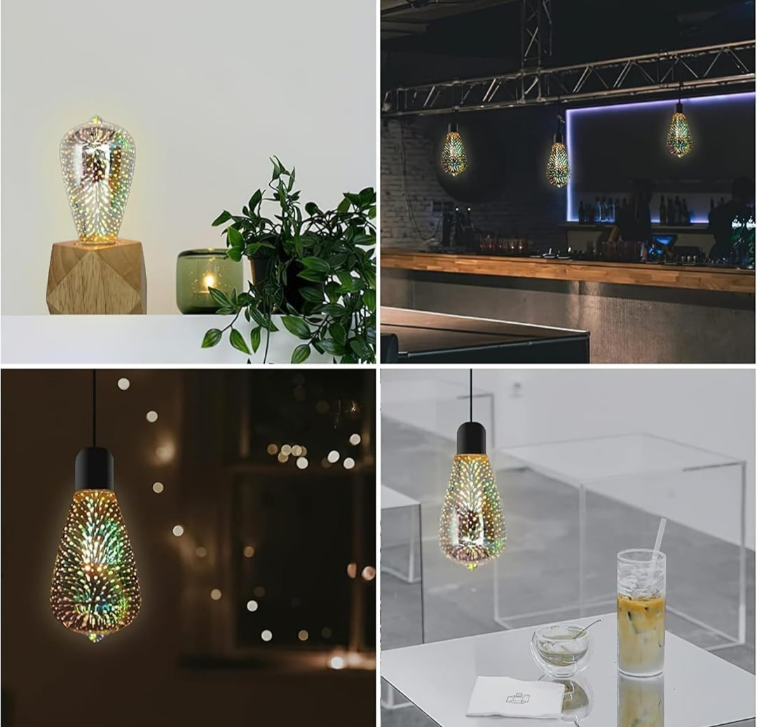 Vintage Edison Firework Glass LED Bulb – 360° High Brightness, E27/B22 Socket, Warm White 2200K-2400K (B22 Adapter Included)