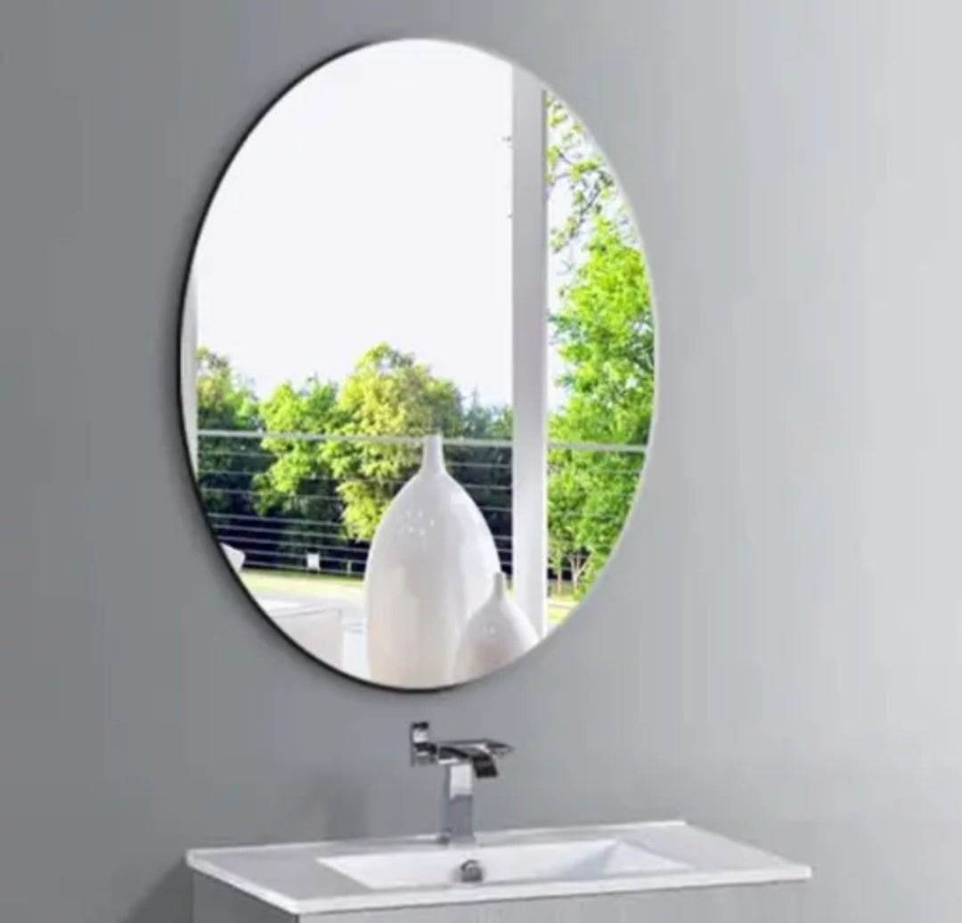 Elegant Oval Frameless Mirror - Easy Install for Bathroom & Beyond