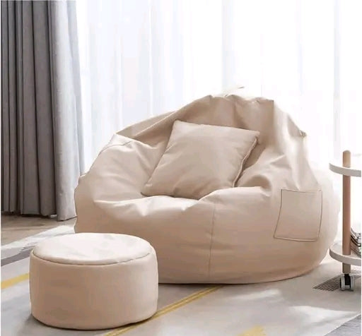 Premium Leatherette Bean Bag Chair with Footstool – Ultimate Comfort Lounge