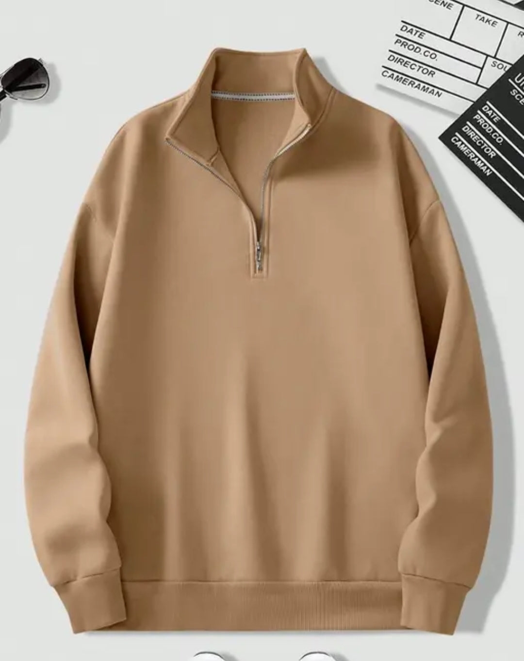 Beige Half-Zip Pullover Sweatshirt – Effortless Everyday Style