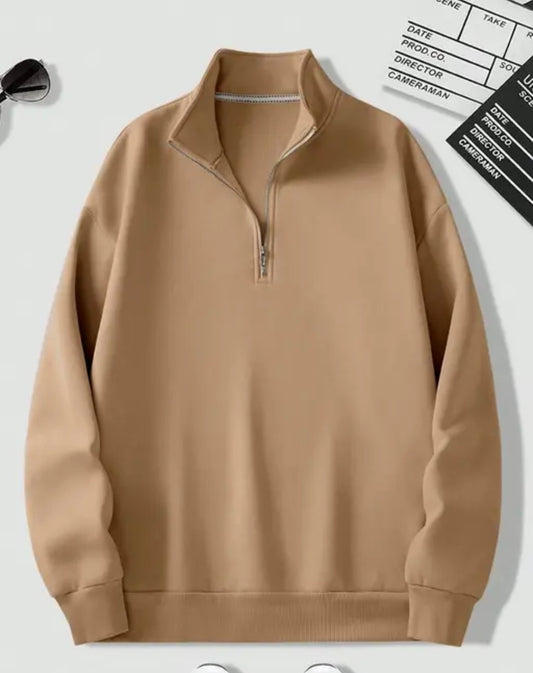 Beige Half-Zip Pullover Sweatshirt – Effortless Everyday Style
