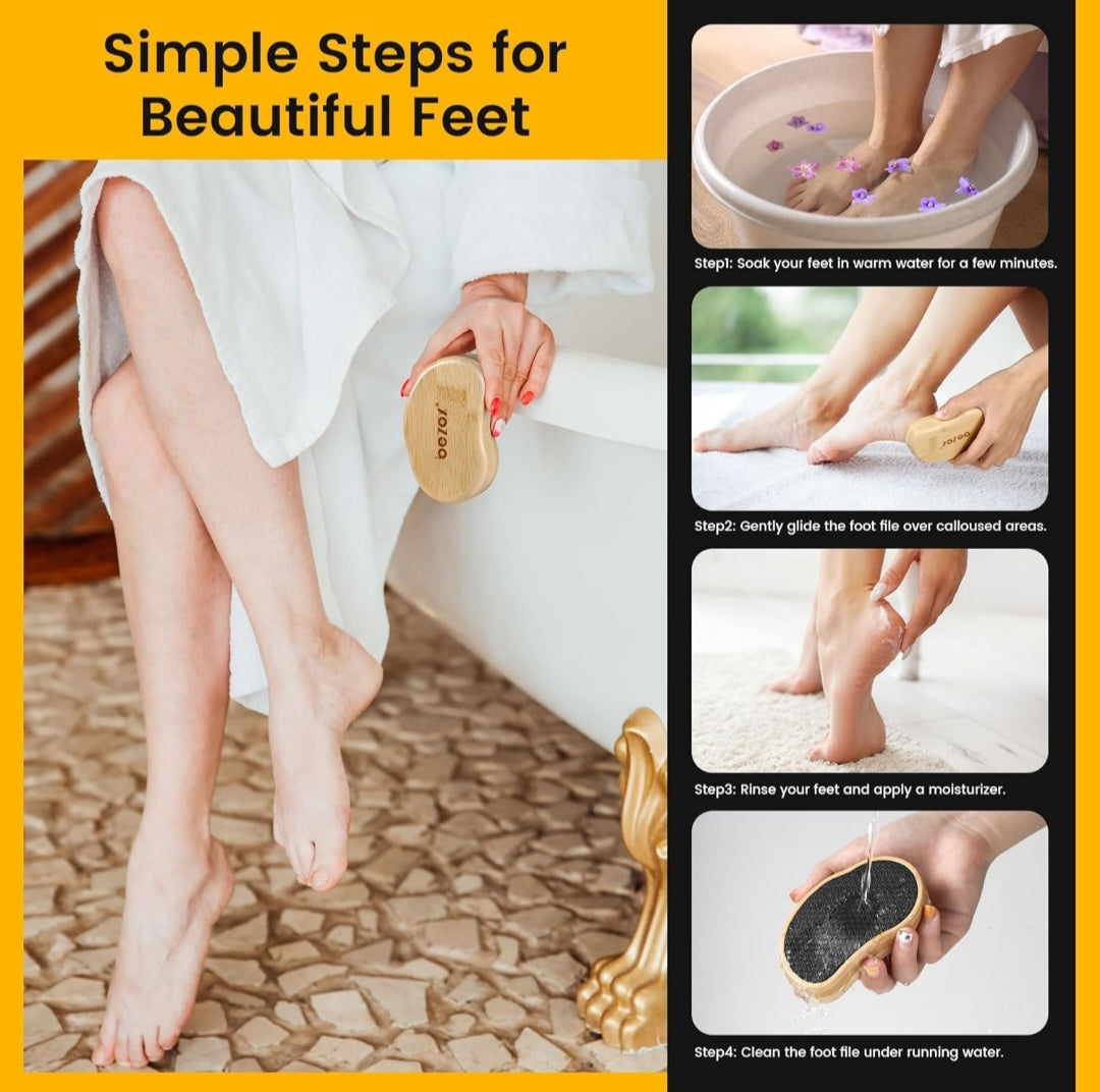 Bamboo Foot File with Advanced Nanotechnology – Salon-Quality Pedicure for Smooth, Vacation-Ready Feet All Year