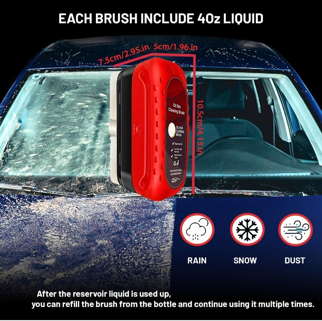 Upgrade Multi-Functional Oil Film Cleaning Brush – Windshield & Rearview Mirror Cleaner with 40z Detergent (Rain/Snow/Dust Defense)