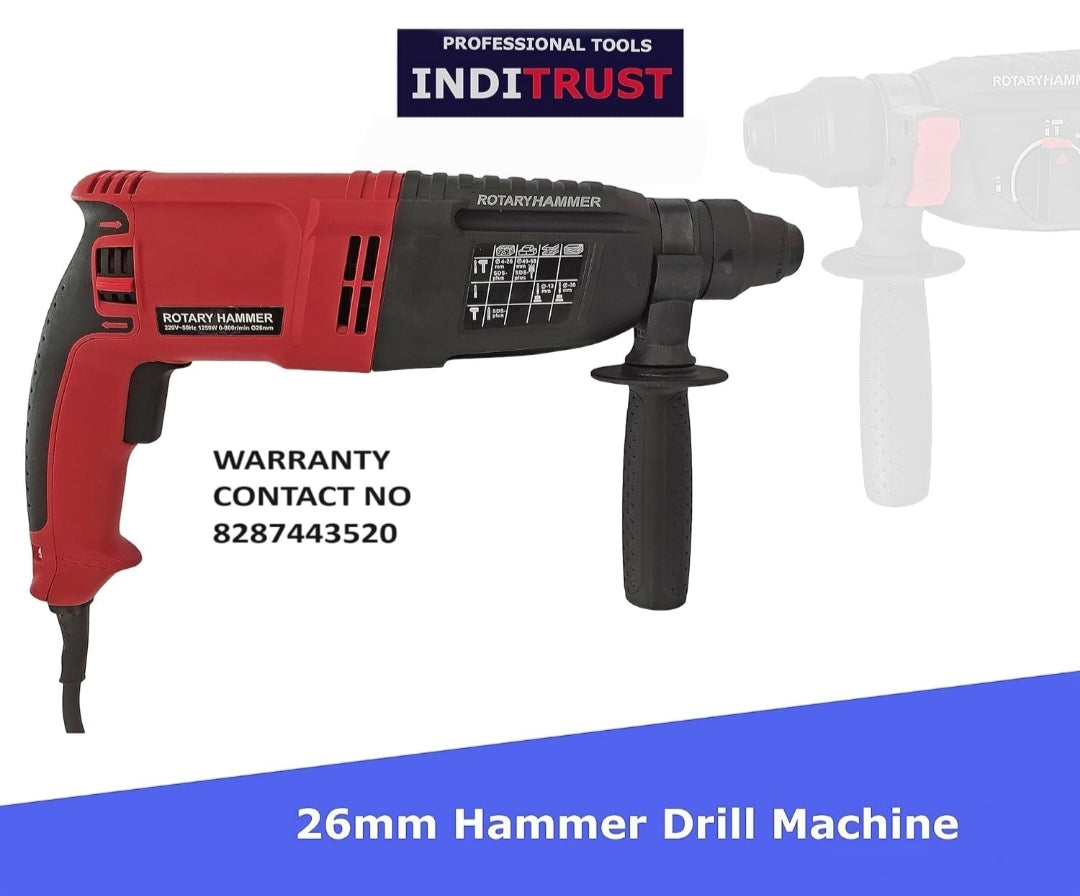 Inditrust 26mm Professional Rotary Hammer Drill Machine with Complete Drill Bit & Chisel Set | Multi-Function Hammer Drill for Concrete, Masonry, Wood & Metal
