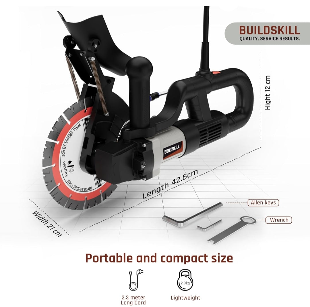 BUILD SKILL 3450W Brushless Wall Chaser Machine - Diamond Blade, Wet/Dry Grooving Saw for Concrete, Brick, Stone