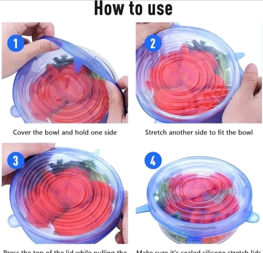 6-Pack Stretch Silicone Bowl Covers – Reusable, Airtight Food Storage Lids for Freshness (Microwave & Fridge Safe)"