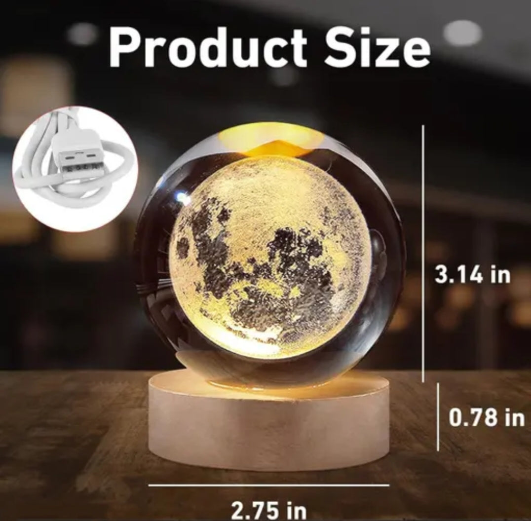 3D Moon Night Lamp with Stand – Touch Sensor & USB Rechargeable