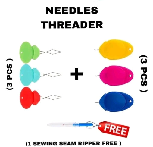 3-in-1 Needle Threader Kit with Free Seam Ripper – Universal for Hand & Machine Needles