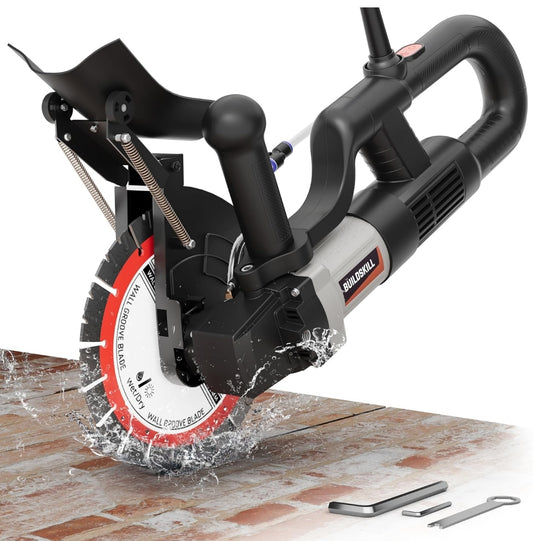 BUILD SKILL 3450W Brushless Wall Chaser Machine - Diamond Blade, Wet/Dry Grooving Saw for Concrete, Brick, Stone