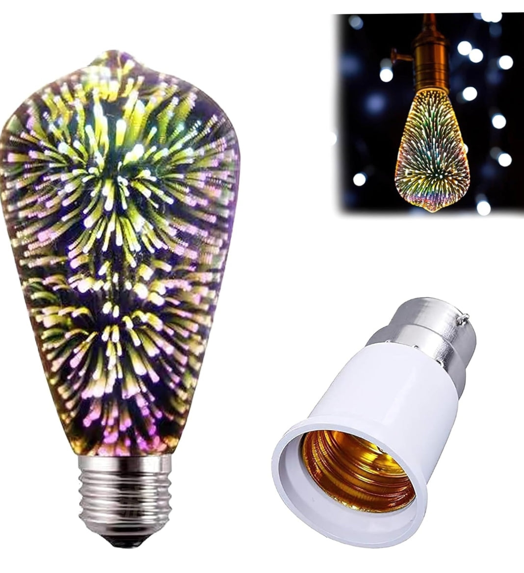Vintage Edison Firework Glass LED Bulb – 360° High Brightness, E27/B22 Socket, Warm White 2200K-2400K (B22 Adapter Included)