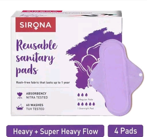 Sirona Reusable Sanitary Pads - Heavy + Super Heavy Flow (Pack of 4)