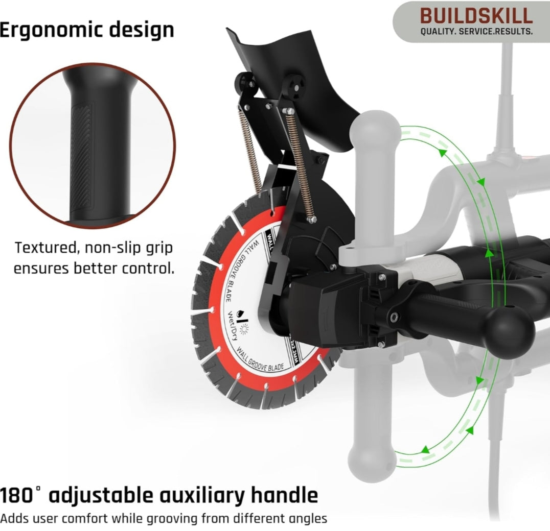 BUILD SKILL 3450W Brushless Wall Chaser Machine - Diamond Blade, Wet/Dry Grooving Saw for Concrete, Brick, Stone