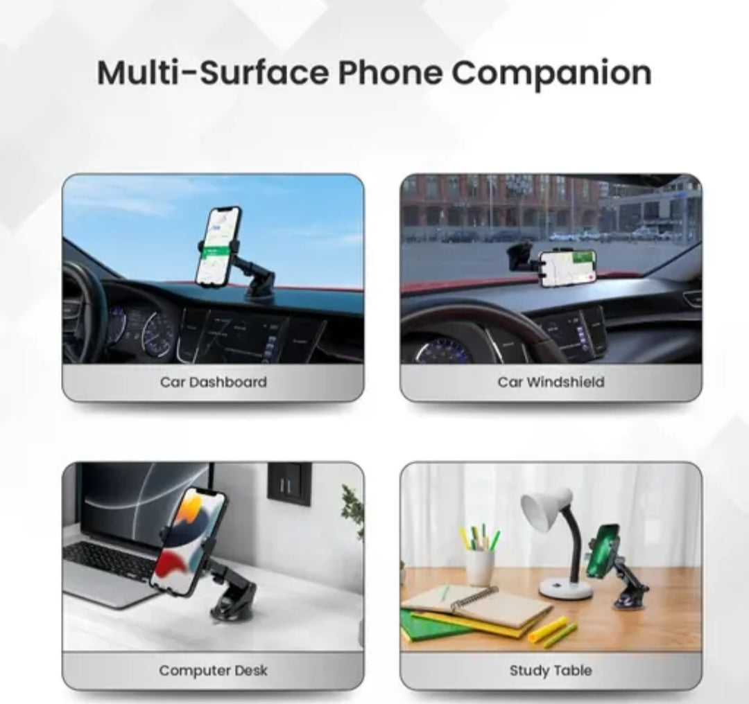 Portronics M3 Adjustable Car Mount – Heavy-Duty Suction Cup, One-Hand Operation