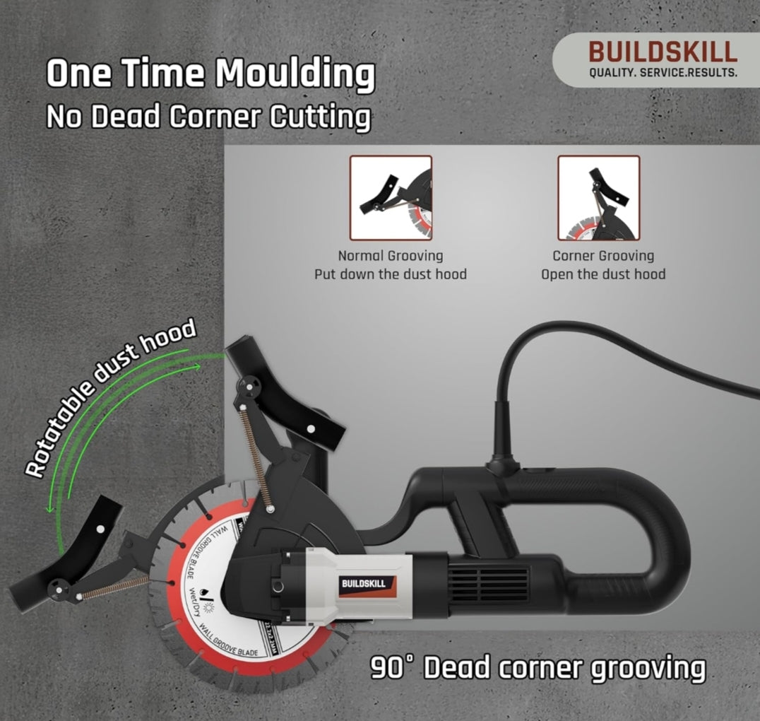 BUILD SKILL 3450W Brushless Wall Chaser Machine - Diamond Blade, Wet/Dry Grooving Saw for Concrete, Brick, Stone