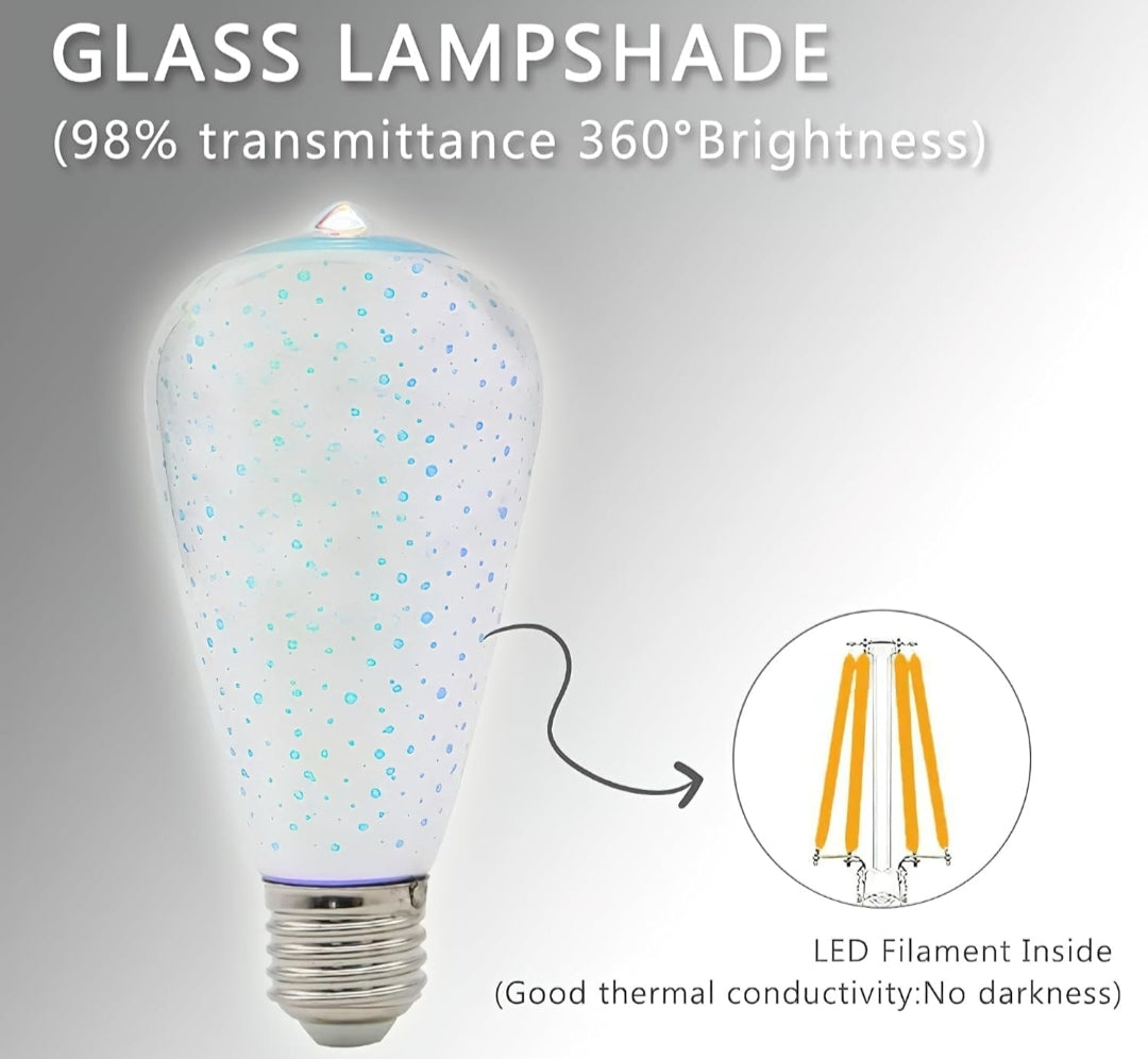 Vintage Edison Firework Glass LED Bulb – 360° High Brightness, E27/B22 Socket, Warm White 2200K-2400K (B22 Adapter Included)