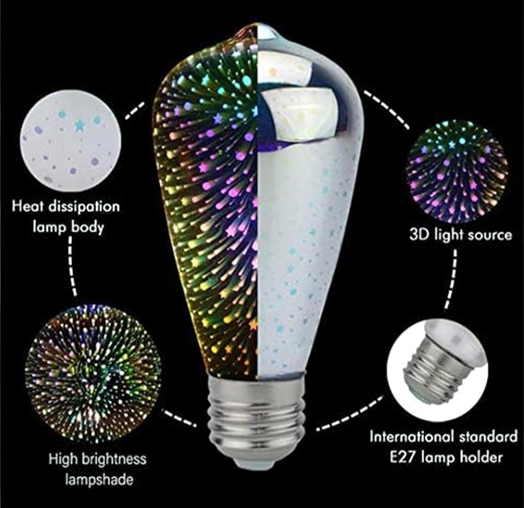 Vintage Edison Firework Glass LED Bulb – 360° High Brightness, E27/B22 Socket, Warm White 2200K-2400K (B22 Adapter Included)