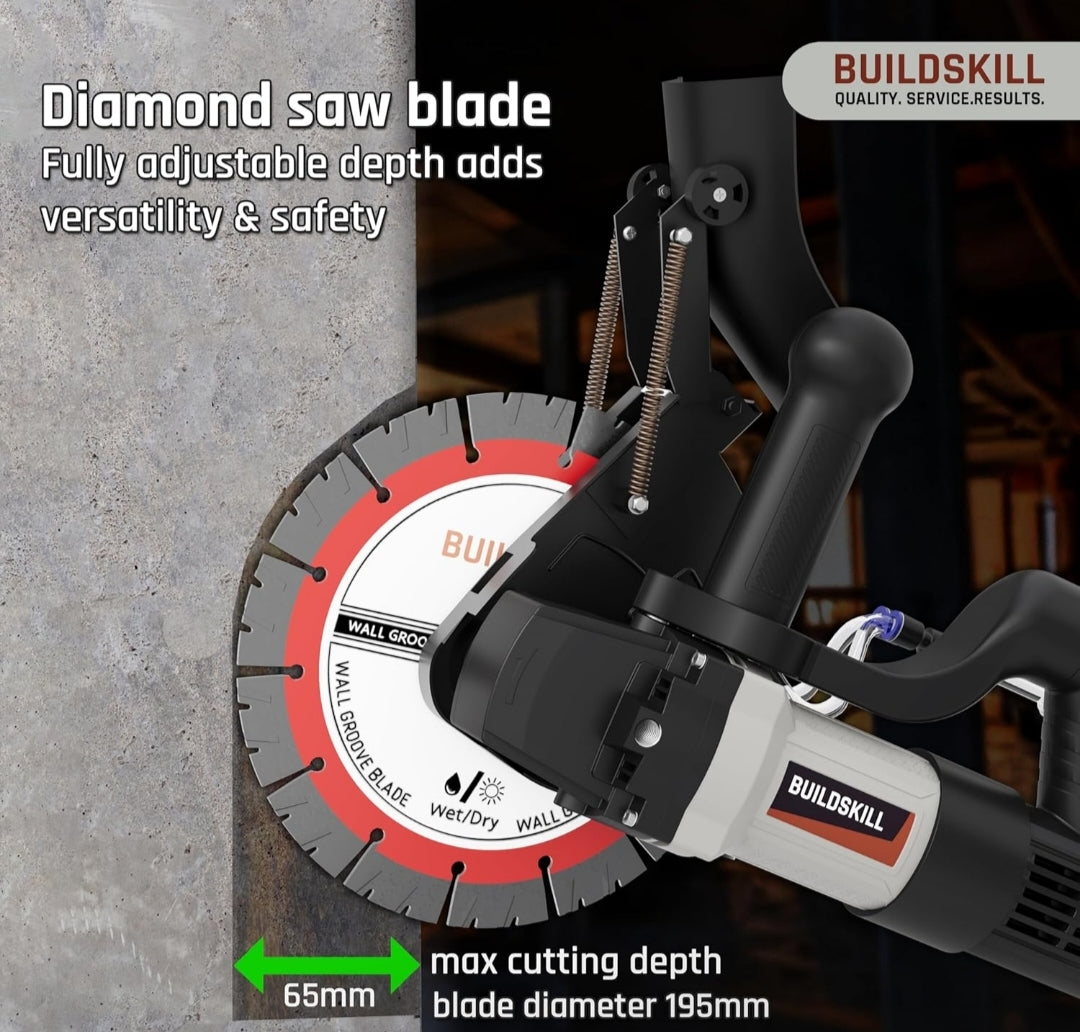 BUILD SKILL 3450W Brushless Wall Chaser Machine - Diamond Blade, Wet/Dry Grooving Saw for Concrete, Brick, Stone