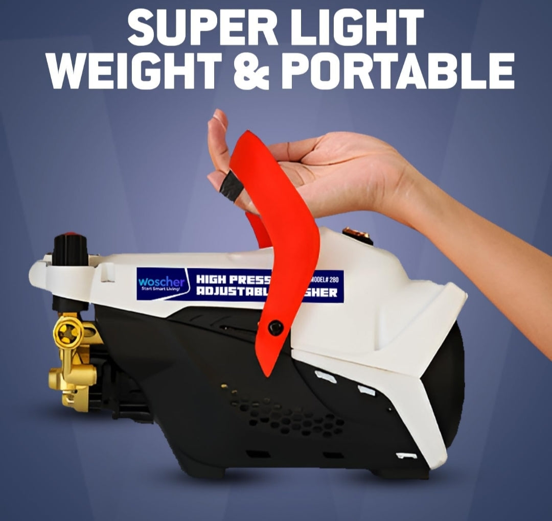 Woscher 2200W High-Pressure Washer – Adjustable 160 Bar Power, Portable with 8 Accessories & 1+6 Months Warranty