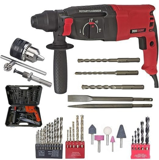 Inditrust 26mm Professional Rotary Hammer Drill Machine with Complete Drill Bit & Chisel Set | Multi-Function Hammer Drill for Concrete, Masonry, Wood & Metal