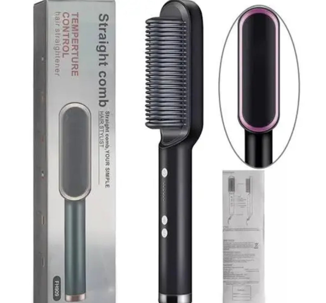 Professional Electric Hair Straightening Comb - 3-in-1 Fast Heating Brush with Adjustable Temperature for All Hair Types (Frizz, Coarse, Damaged)
