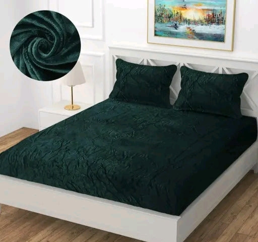Luxurious Velvet Elastic Fitted Bedsheet Set with 2 Pillow Covers - Plush & Winter Warm
