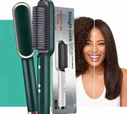 Professional Electric Hair Straightening Comb - 3-in-1 Fast Heating Brush with Adjustable Temperature for All Hair Types (Frizz, Coarse, Damaged)