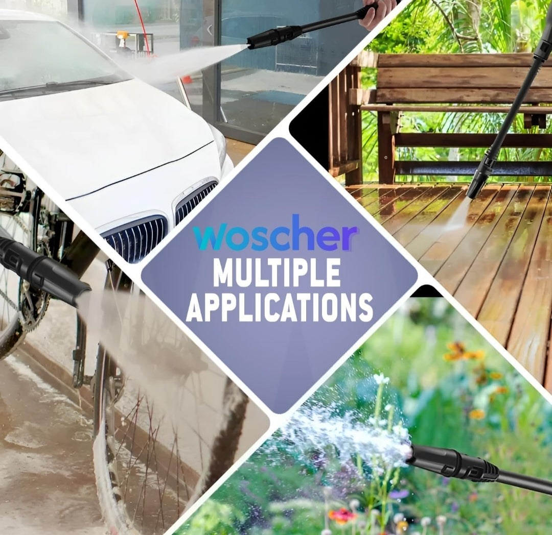 Woscher 2200W High-Pressure Washer – Adjustable 160 Bar Power, Portable with 8 Accessories & 1+6 Months Warranty