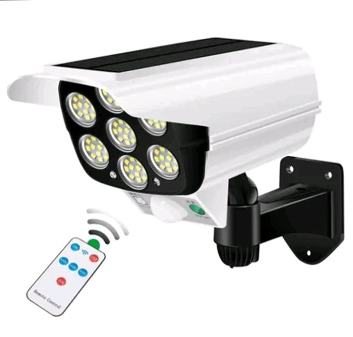 77 SMD LED Solar Security Light with Motion Sensor & Remote Control - Dummy Camera Design for Outdoor Wall Lamp