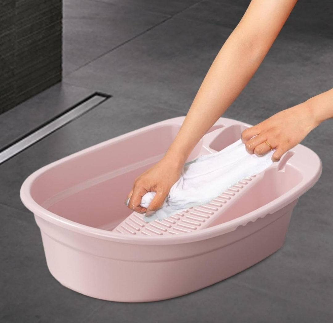 Portable Plastic Washboard Basin with Built-in Scrubber for Handwashing Laundry