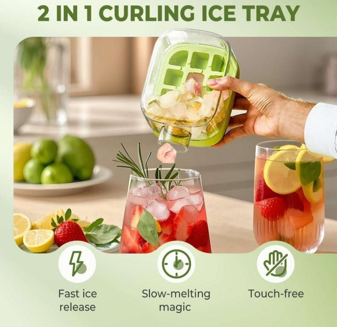 2-in-1 Magic Curling Ice Tray – Fast Freeze, Slow-Melt, Touch-Free Ice Cubes