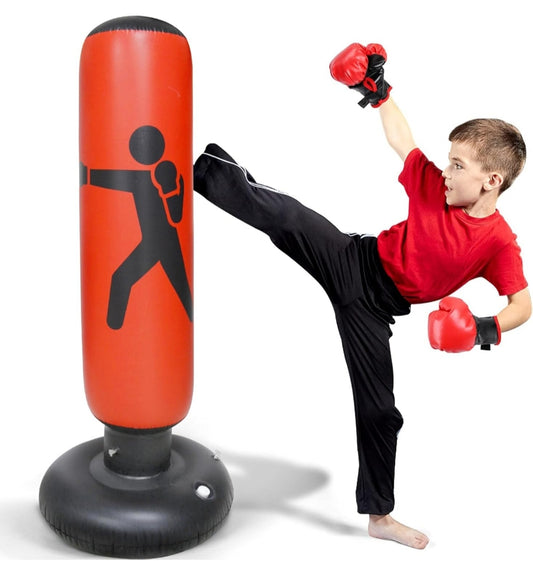 INVINCIBLE Inflatable Free-Standing Punching Bag for Kids - Safe PVC Kick & Punch Training Toy with Water/Air Base for Easy Setup & Storage
